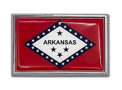 Arkansas State Flag 3.82" x 2.5" x .15" Chrome Car Auto Emblem
