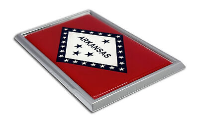 Arkansas State Flag 3.82" x 2.5" x .15" Chrome Car Auto Emblem