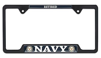 U.S. Navy Retired Black Open License Plate Frame