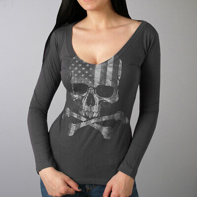 Flag Skull Ladies Long Sleeve Shirt