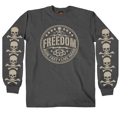 Hot Leathers Freedom Ride Fast Live Hard Charcoal Long Sleeve Shirt