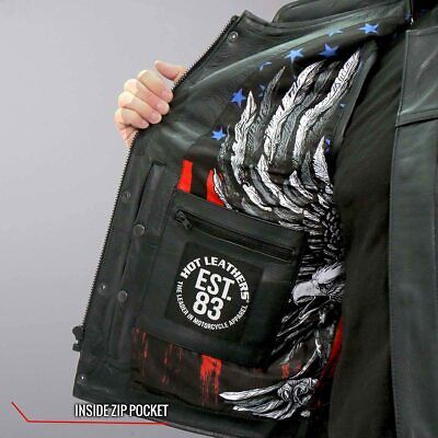 Hot Leathers VSM1052 Men's Black Patriotic Motorcycle Club Leather Biker Vest