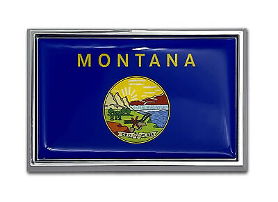 Montana MT Flag 3.82" x 2.5" x .15" Chrome Metal Car Auto Emblem