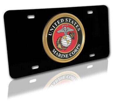 U.S. Marine Corps Seal Emblem USMC Black Metal License Plate