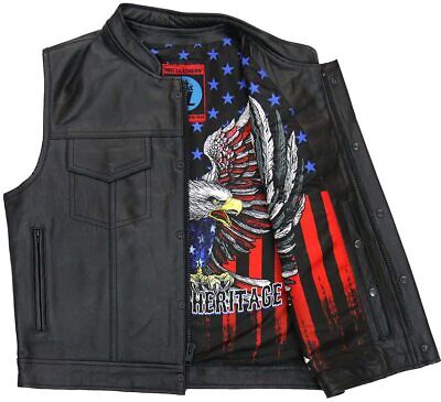 Hot Leathers VSM1052 Men's Black Patriotic Motorcycle Club Leather Biker Vest