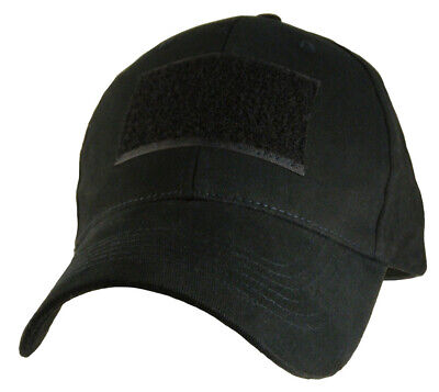 Black 2" x 3" Hook & Loop Front Patch Hat / Blank Black Baseball Cap