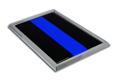 Police Thin Blue Line Flag 3.82" x 2.5" x .15" Chrome Metal Car Auto Emblem