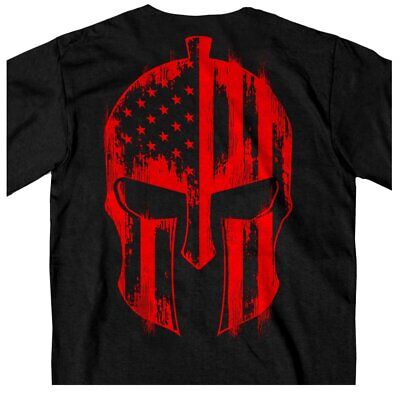 Hot Leathers Red Warrior Skull Flag Double Sided Black T-Shirt