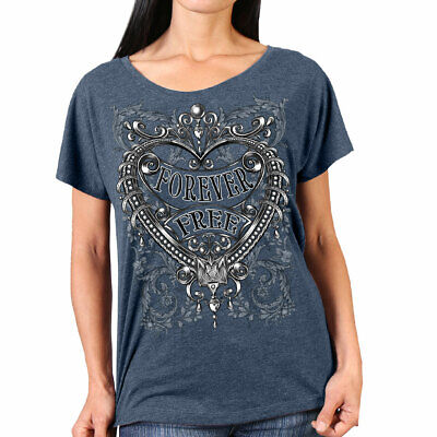 Silver Heart Forever Free Ladies Relaxed Fit Dolman T-Shirt