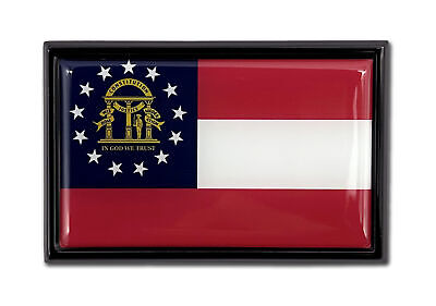Georgia GA Flag 3.82" x 2.5" x .15" Black Metal Car Auto Emblem