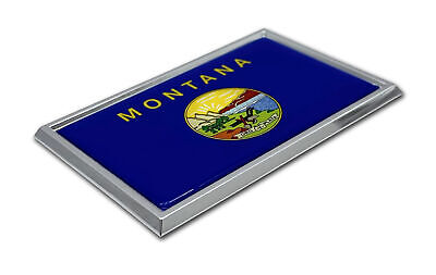 Montana MT Flag 3.82" x 2.5" x .15" Chrome Metal Car Auto Emblem