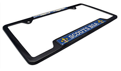 Scouts BSA Shiny Black Metal Open Corner License Plate Frame