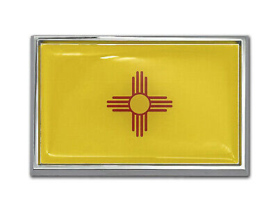 New Mexico State Flag 3.82" x 2.5" x .15" Chrome Metal Car Auto Emblem