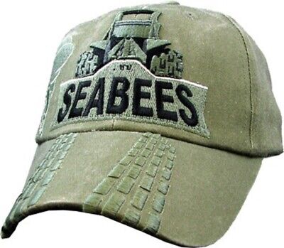 U.S. Navy Seabees Bulldozer Hat - USN Washed OD Green Baseball Cap