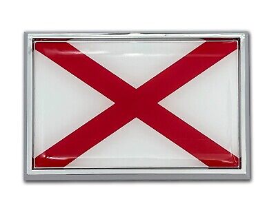 Alabama Flag 3.82" x 2.5" x .15" Chrome Metal Car Auto Emblem