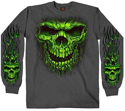 Hot Leathers Shredder Skull Long Sleeve Charcoal T-Shirt