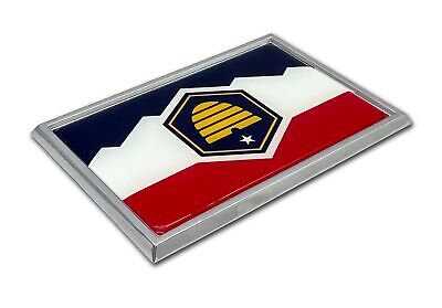 Utah UT State Flag 3.82" x 2.5" x .15" Chrome Metal Car Auto Emblem