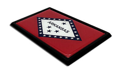 Arkansas Diamond Flag 3.82" x 2.5" x .15" Black Metal Car Auto Emblem