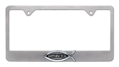 Christian Fish Matthew 19:26 Brushed Metal License Plate Frame