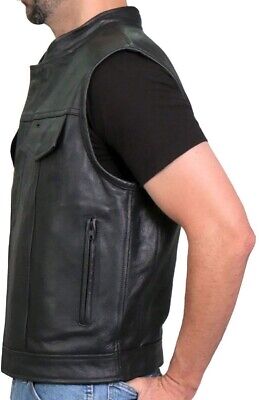 Hot Leathers VSM1054 Men’s Black Skull Flag Motorcycle Club Leather Biker Vest