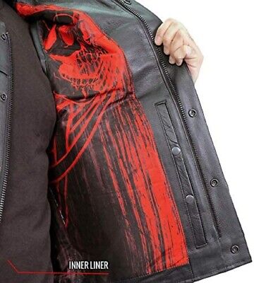 Hot Leathers VSM1055 Men’s Black Over The Top Skull Motorcycle Club Leather Vest