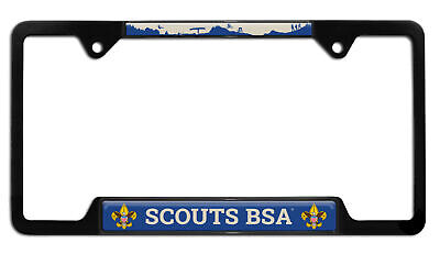 Scouts BSA Shiny Black Metal Open Corner License Plate Frame