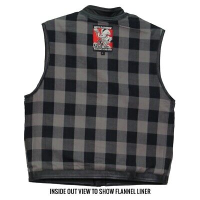 Hot Leathers VSM1059 Men's Black Flannel Grey Motorcycle Club Leather Biker Vest