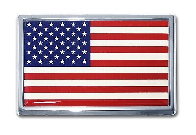 American Flag 3.82" x 2.5" USA Chrome Metal Auto Emblem