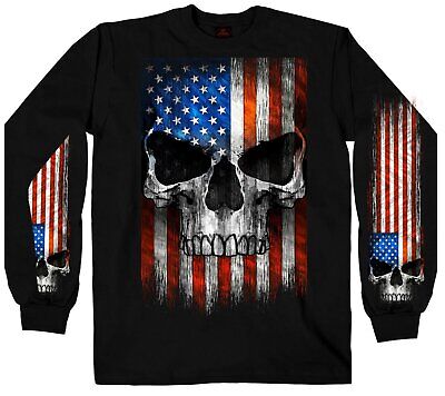 Hot Leathers Patriot Skull American Flag Long Sleeve Black T-Shirt