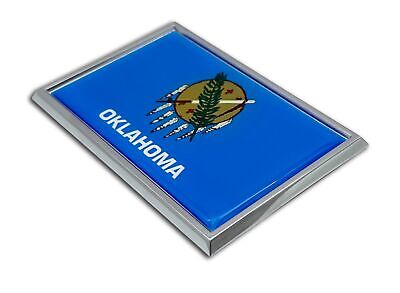 Oklahoma State Flag 3.82" x 2.5" x .15" Chrome Car Auto Emblem