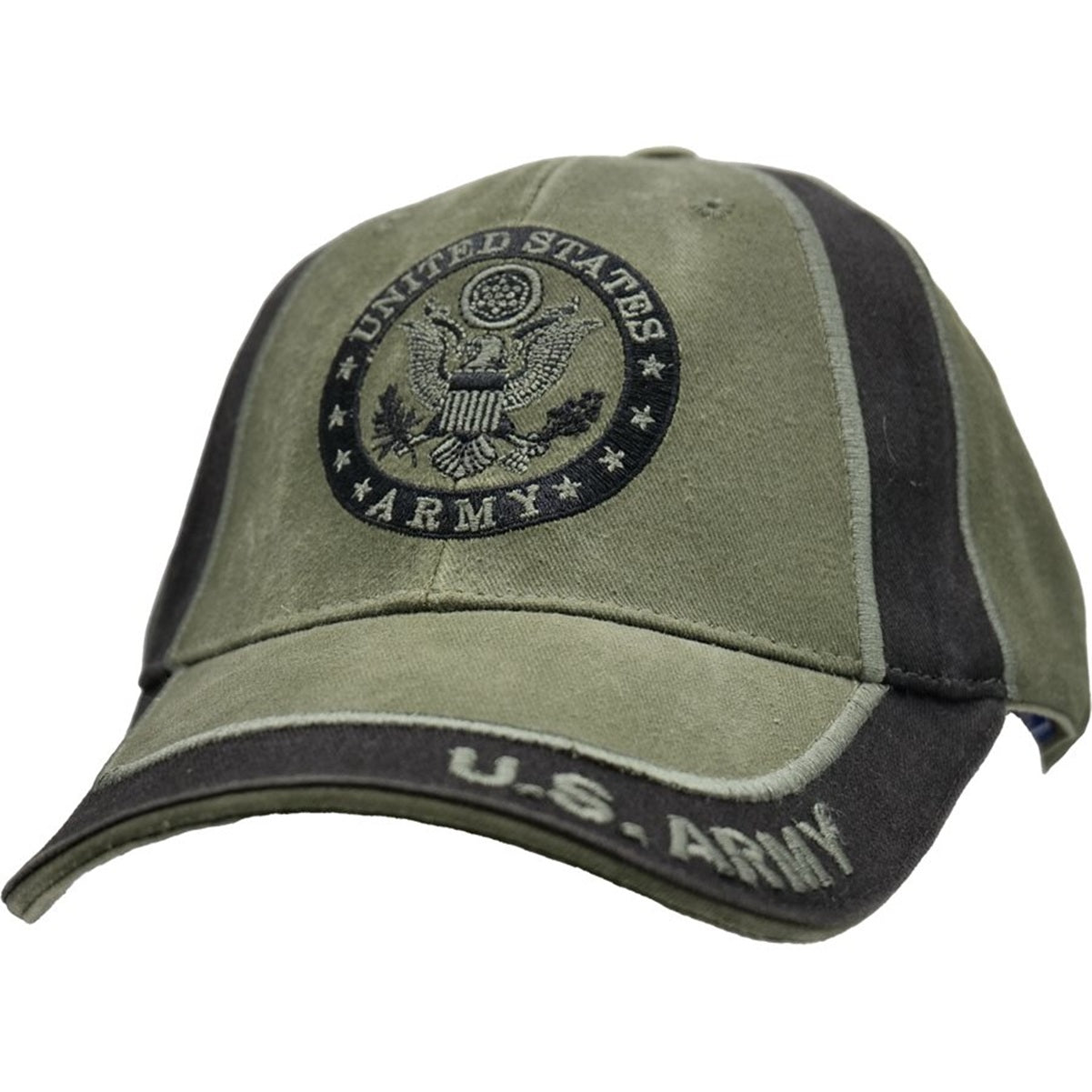U.S. Army Insignia Hat / Washed OD Green & Black Baseball Cap