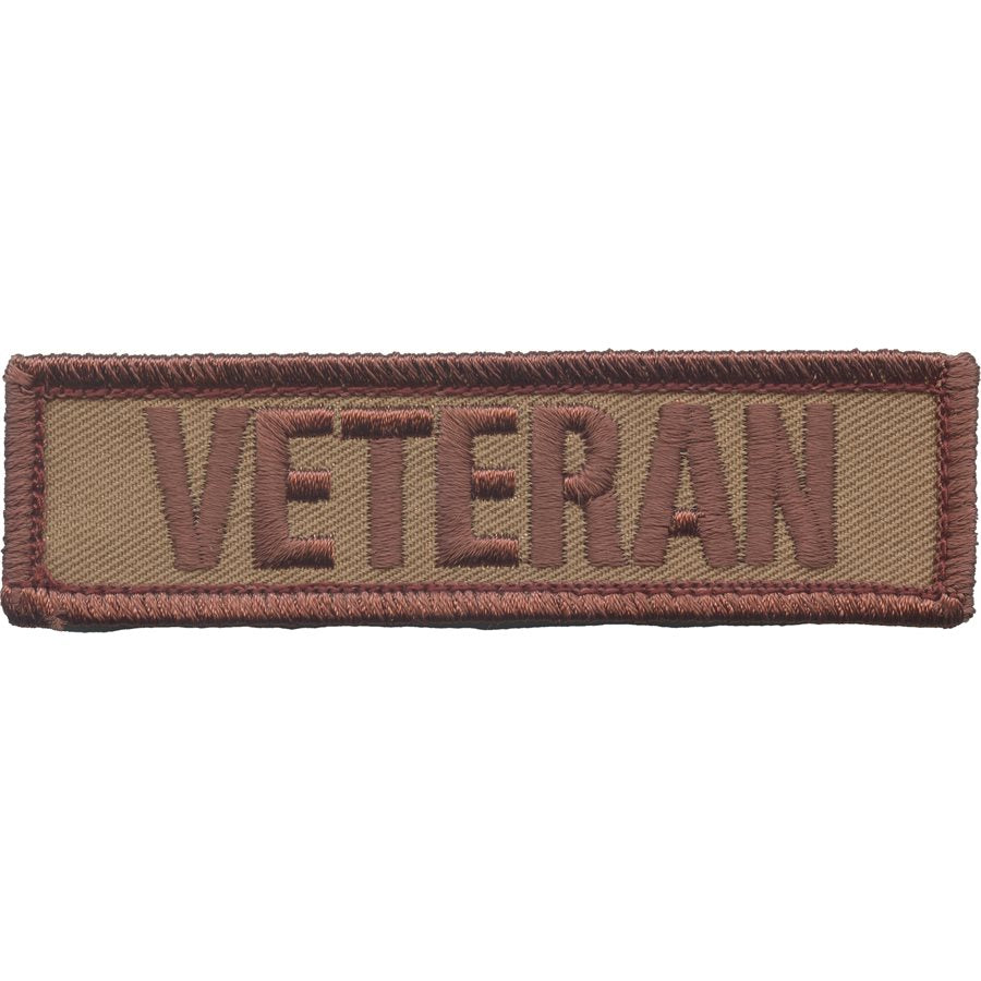Veteran Back Panel Strip 3.75" X 1" 2 Piece Khaki Embroidered Hook and Loop Patch