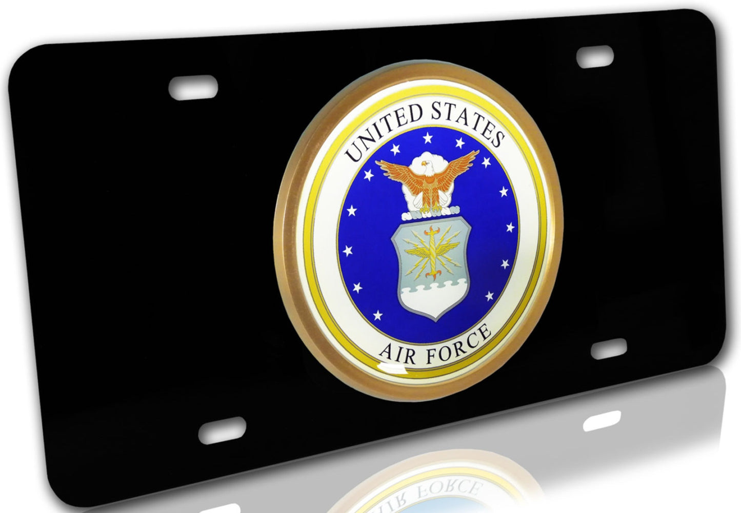 U.S. Air Force Seal Emblem on Black License Plate