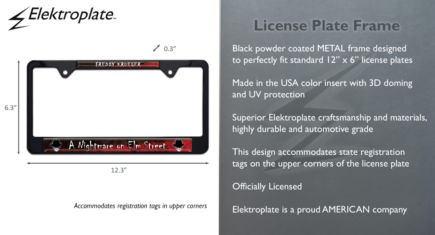 Freddy Krueger Nightmare on Elm Street Movie Shiny Black Metal License Plate Frame