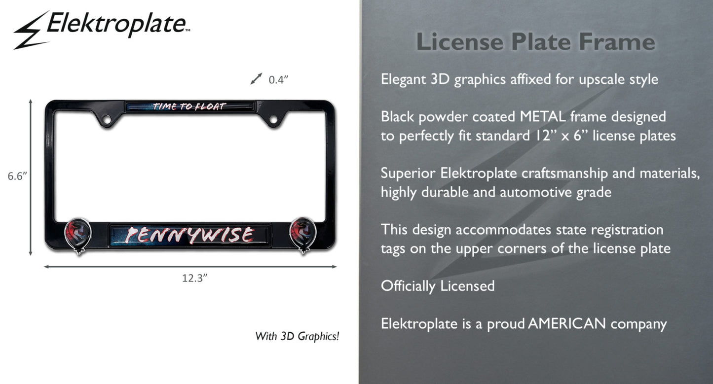 Pennywise IT Movie "Time to Float" 3D Black Metal License Plate Frame