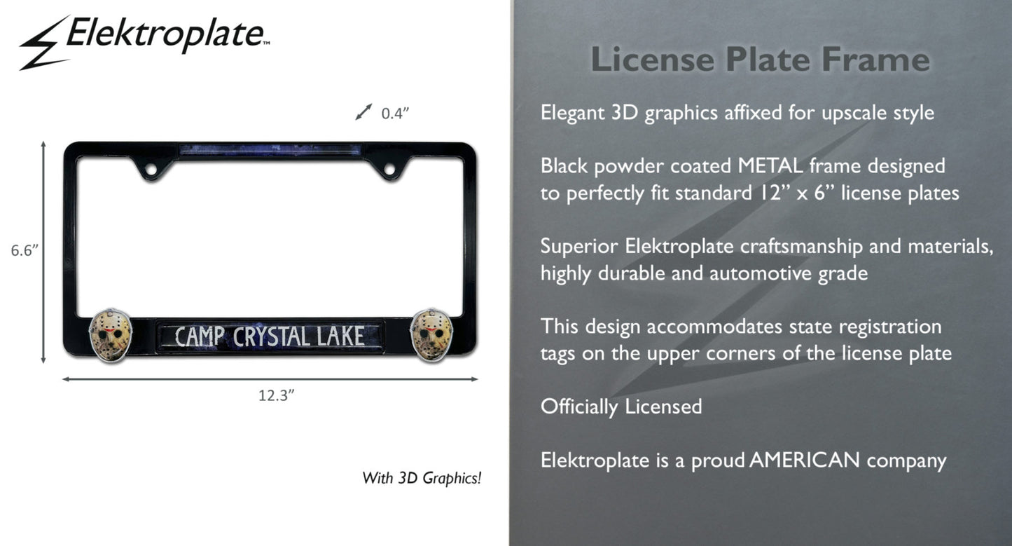 Friday the 13th Jason Camp Crystal Lake 3D Black Metal License Plate Frame