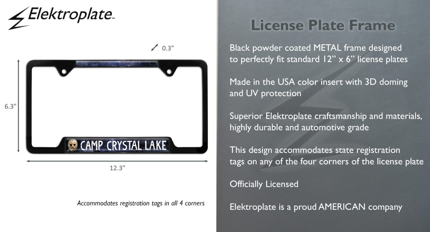 Jason Friday the 13th Camp Crystal Lake Black Metal Open License Plate Frame