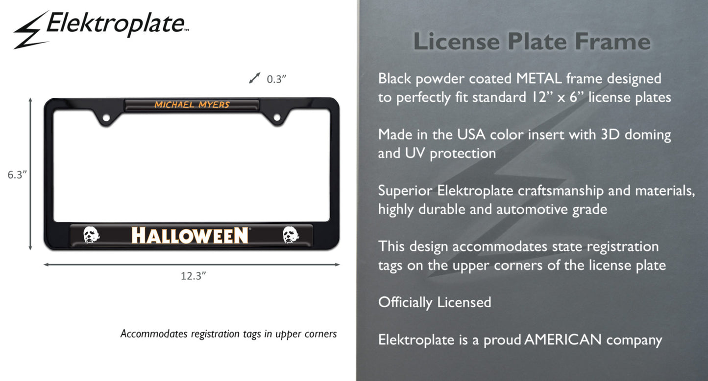 Michael Myers Halloween Movie Shiny Black Metal License Plate Frame