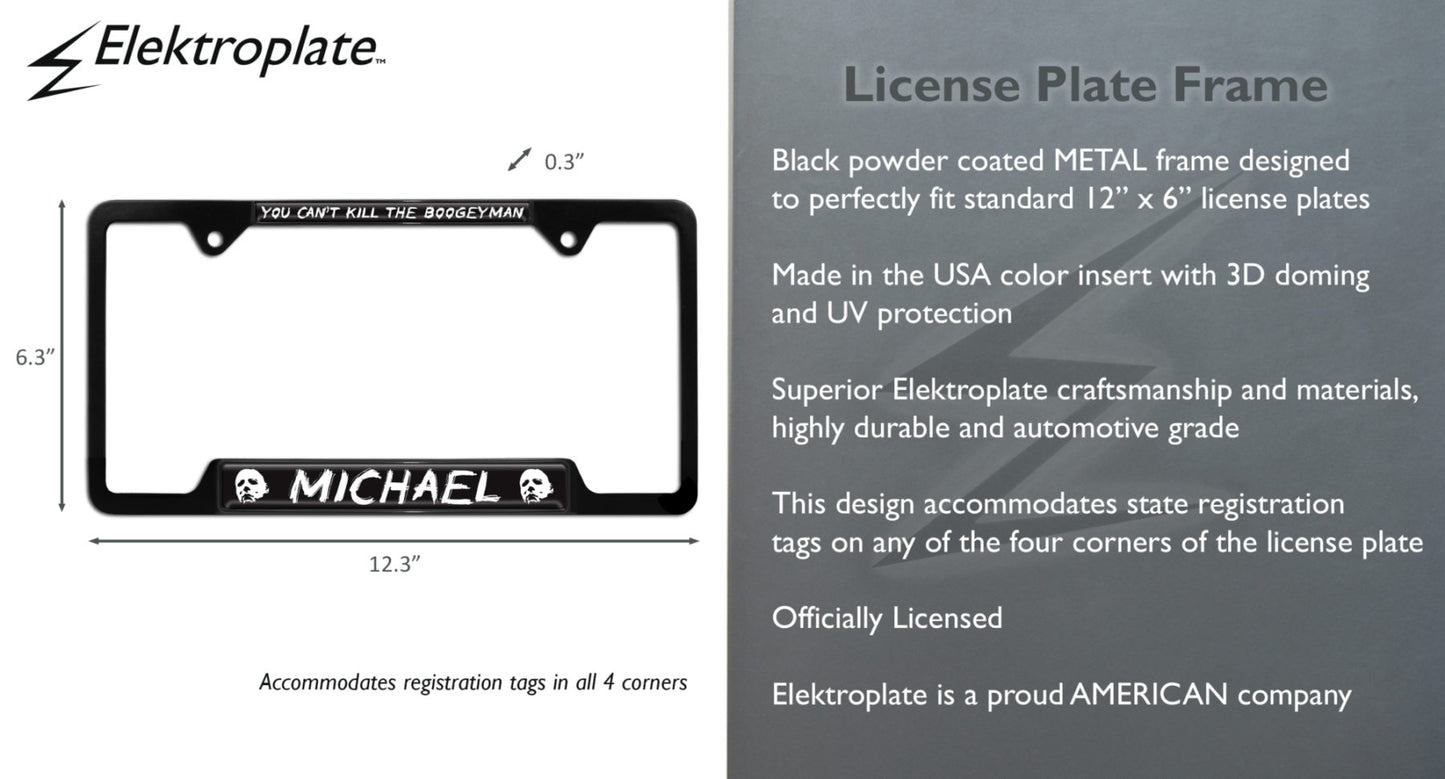Michael Myers Halloween Movie Shiny Black Metal Open License Plate Frame