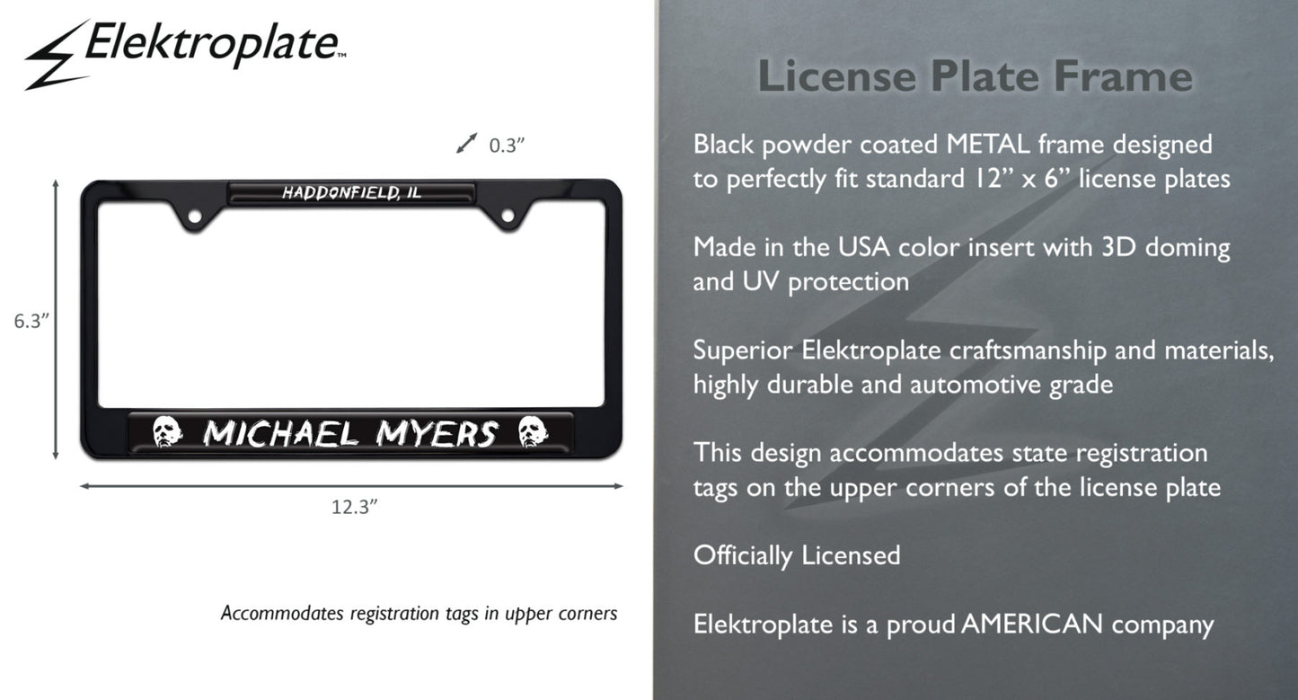 Michael Myers Halloween Movie Shiny Black Metal License Plate Frame