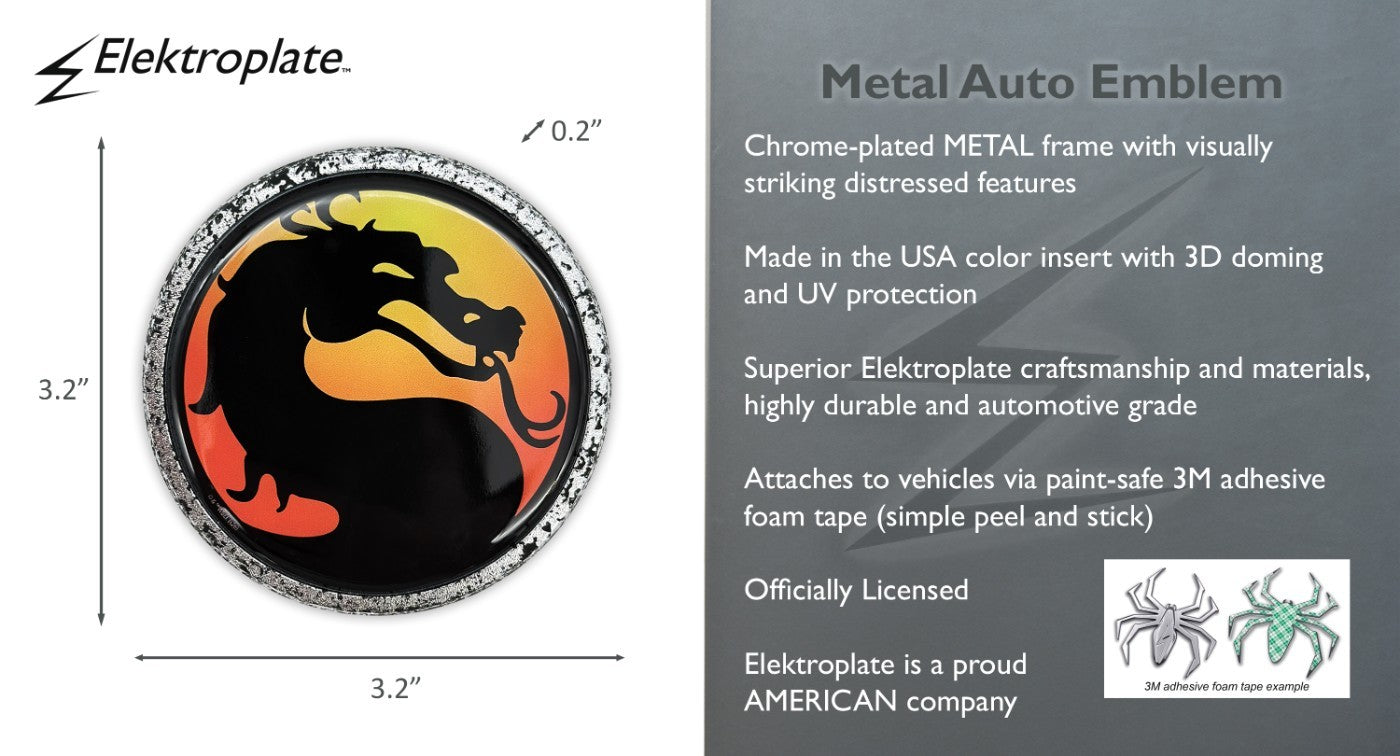 Mortal Kombat Dragon Black Distressed Metal Chrome Emblem