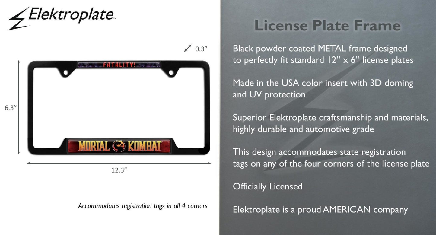Mortal Kombat Fatality Black Open Metal License Plate Frame