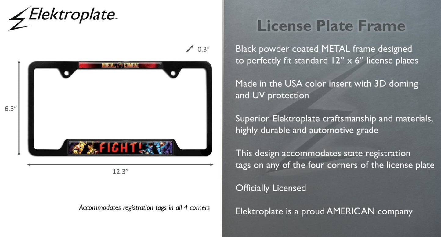 Mortal Kombat Fight Black Open Metal License Plate Frame