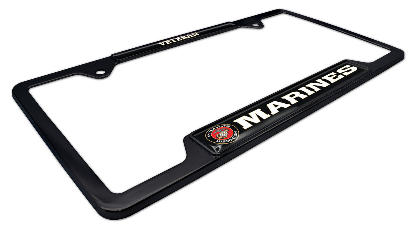 U.S. Marines Veteran Black Open Metal License Plate Frame