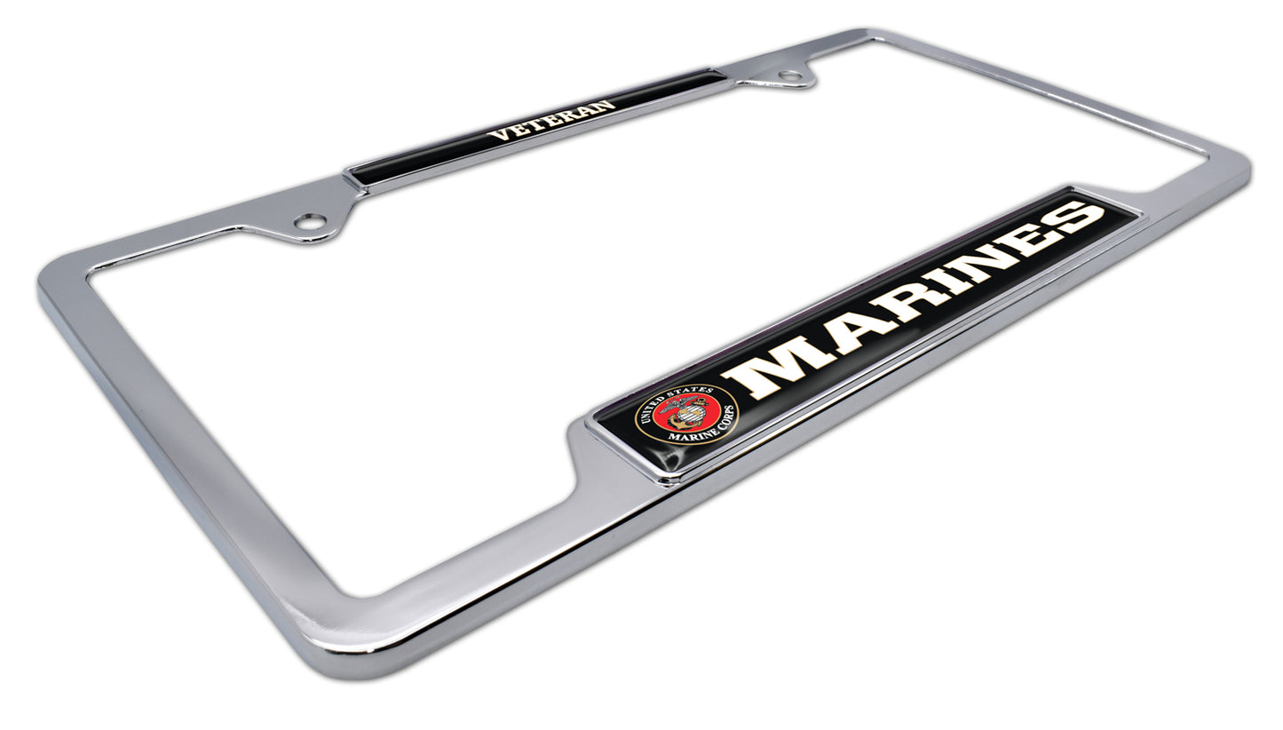 U.S. Marines Veteran Chrome Open Metal License Plate Frame