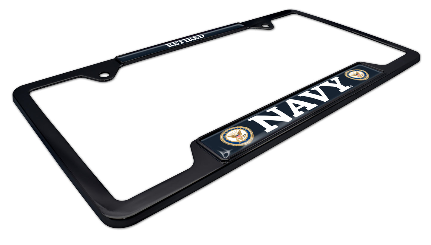 U.S. Navy Retired Black Open License Plate Frame
