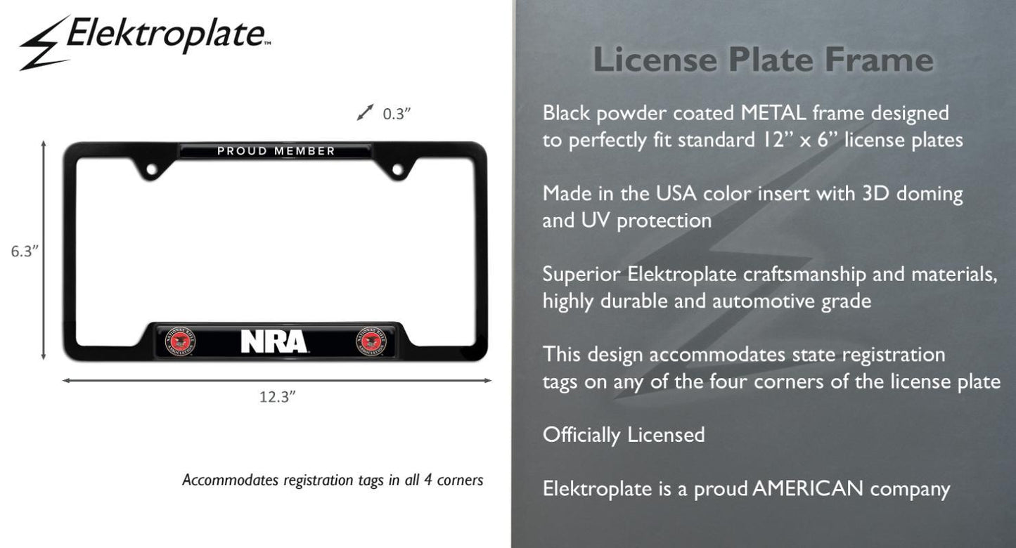 National Rifle Association NRA Proud Member Open Black License Plate Frame
