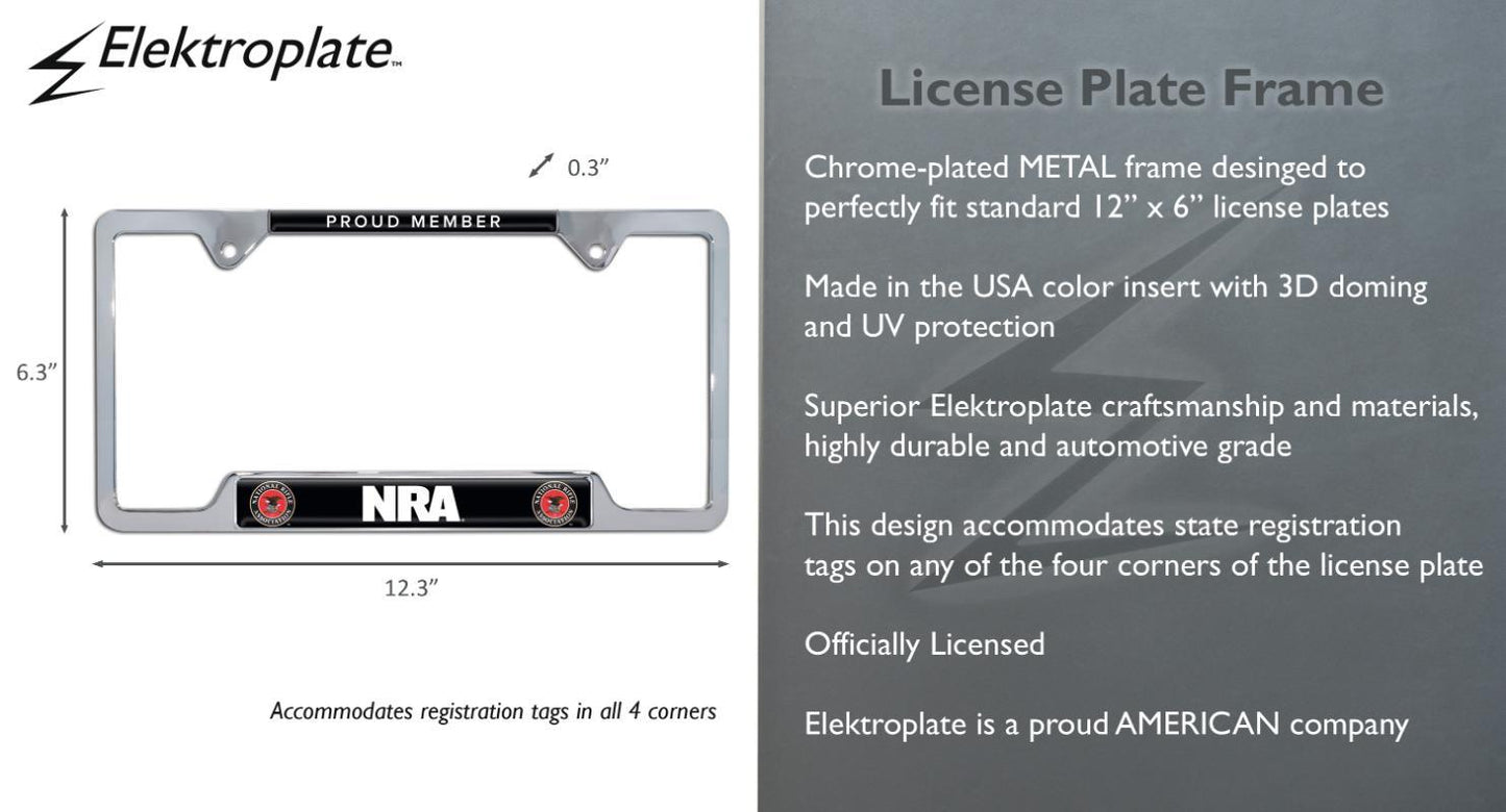 National Rifle Association NRA Proud Member Open Chrome License Plate Frame