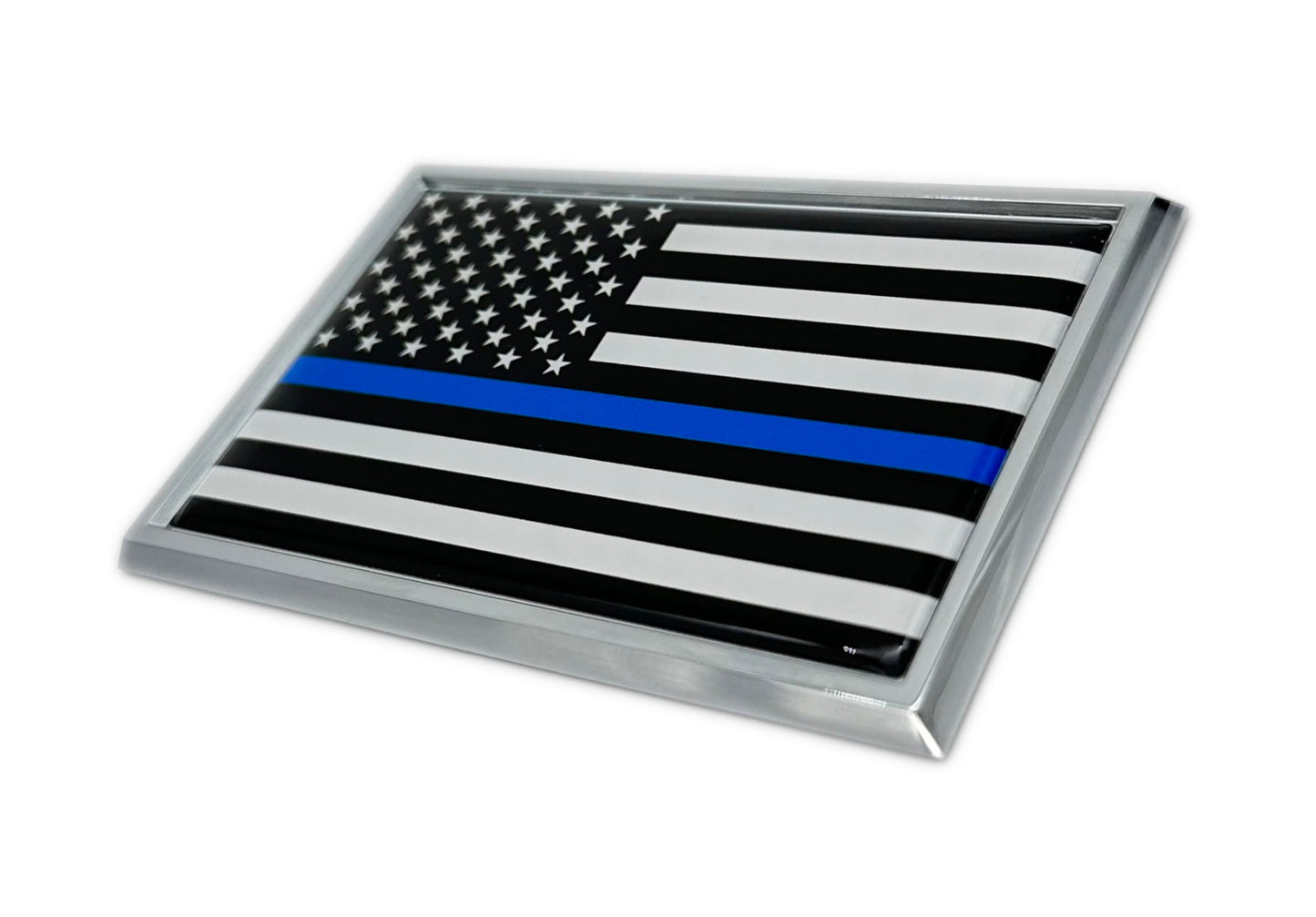 Police "Thin Blue Line" / American Flag - USA 3.75” x 2.5” Chrome Auto Emblem