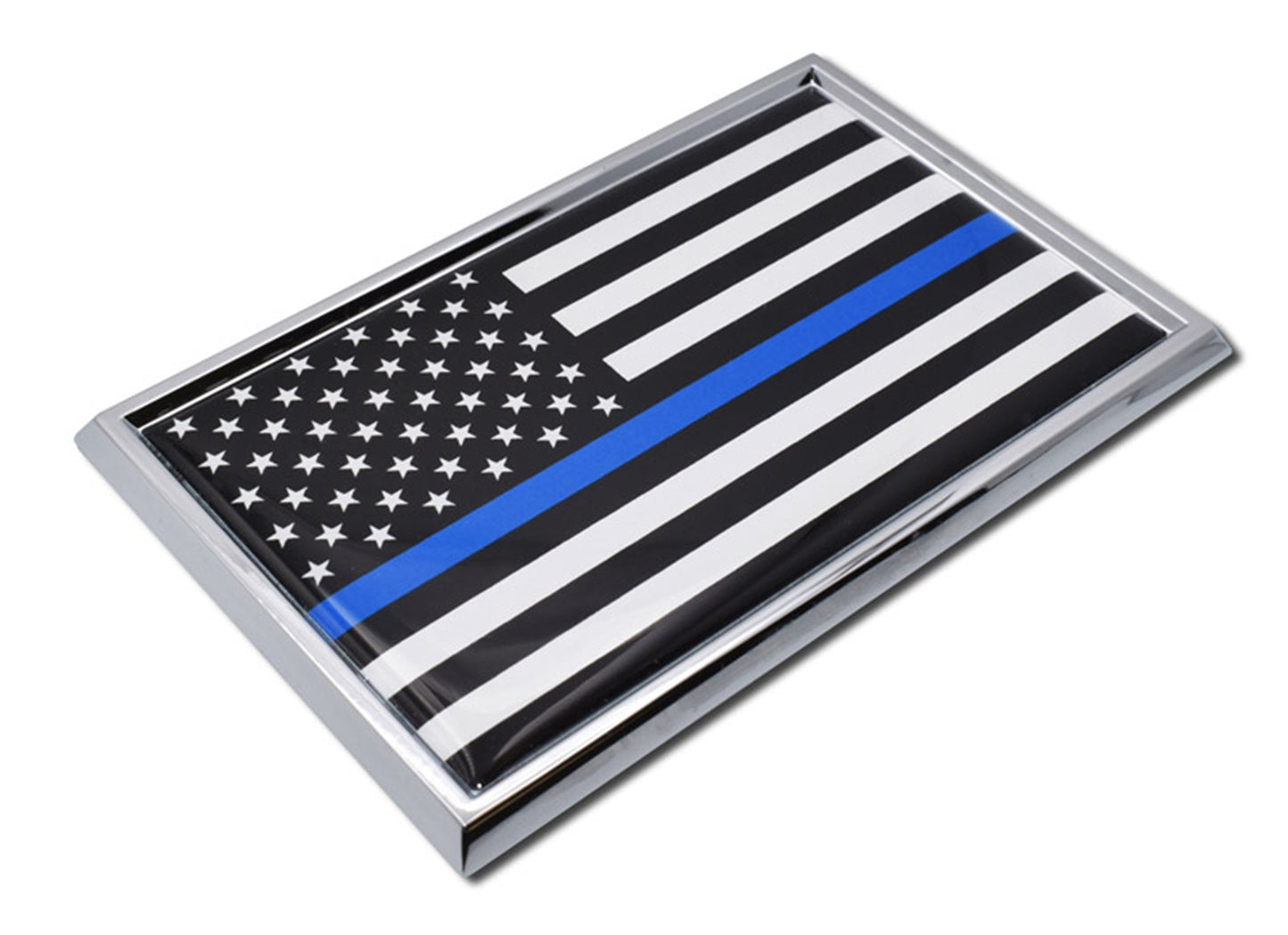 Police "Thin Blue Line" / American Flag - USA 3.75” x 2.5” Chrome Auto Emblem